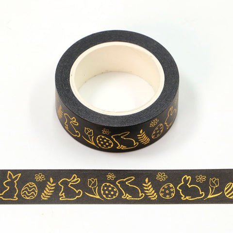 Black with Gold Spring Bunnies Washi Tape